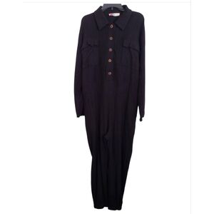 Free People Beach Black Button-Up Textured Harem style Jumpsuit size large